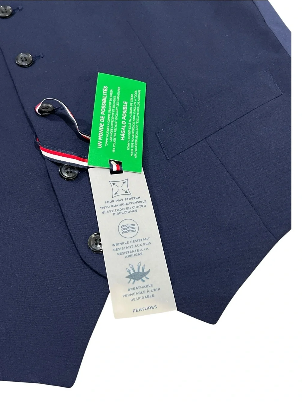 Tommy Hilfiger Men's Wool Blend Suit Vest Waistcoat, Color Navy Blue, Size Small